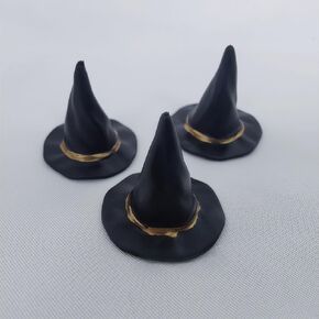 Black Witch Hats for Dollhouse Miniatures, Halloween Décor,1/12 Scale 3Pcs