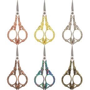 Honoson 6 Pieces Vintage Embroidery Scissors Kit Bulk 4.7 Inch European Style Scissors Rainbow Stork Stainless Professional Grade Scissors for Cutting Fabric Craft Knitting Artwork DIY Gifts Supplies
