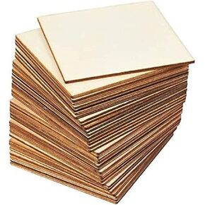 Juvale Wood Squares for Crafts, Unfinished Wooden Cutout Tile (4 in, 36 Pack)