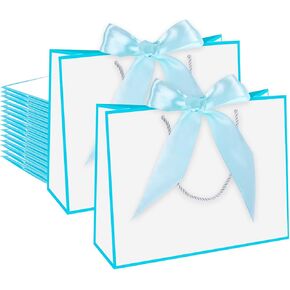 KEAOOD 15 Pcs Gift Bags With Handles 12.6 x 10 x 4'' Thank You Gift Bags Large Bulk Gift Bag with Bow Ribbon for Bridesmaid Gifts Christmas Birthday Baby Shower Wedding Welcome Gift Wrap (White-Black)