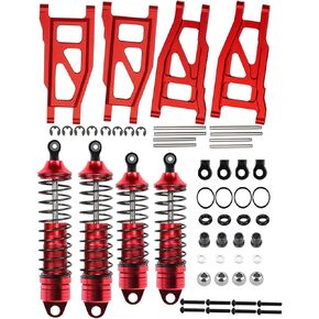 Alloy Suspension Arm and Shock Absorber Upgrades for 1/10 Slash 4x4 VXL,Rustler 4X4 VXL,Stampede 4X4 VXL,Hoss 4X4 VXL,Front Rear Suspension A Arms & RC Big Bore Shocks,Red