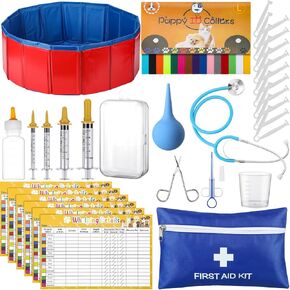 57 Pcs Puppy Kitten Whelping Supplies Whelping Kit for Puppies Birth Dog Kitten Bottle Feeding Kit for New Born Puppy Supplies Include Whelping Pen, Feeding Tube Etc(31" in Diameter)