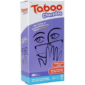 ألعاب Ageless Taboo Charades - لعبة تخمين الكلمات والحزورات الكلاسيكية لكبار السن - بطاقات كبيرة سهلة القراءة لضعف الرؤية - 80 بطاقة تخمين كلمات قابلة للتخصيص - لعبة بطاقات عائلية ممتعة للأعمار من 13 إلى 103 أعوام