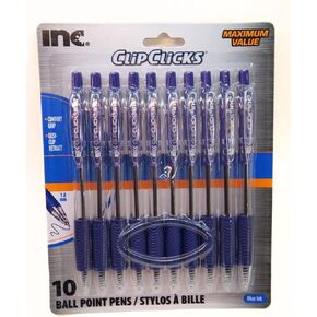 INC Clip Clicks 10 Pack Ball Point Pens (blue Ink 1 mm)
