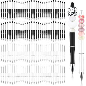 Kosiz 150 Pieces Plastic Beadable Pen Bulk Black Ink Assorted Bead Ballpoint Pen Beaded Gift for Presents Office School Supplies DIY Making(Pure Colors)