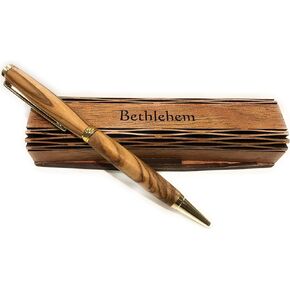 Handmade Ballpoint Pen Handcrafted Olive Wood With Wooden Box Bethlehem