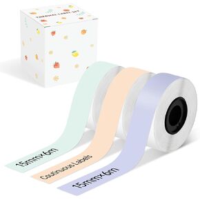 Continuous Label Tape for D30 Label Maker, Black on Mint Green, Light Orange, Lavender Purple Long Sticker Thermal Paper, Self-Adhesive D30 Color Pattern Long Label Tape, 15mm x 6m (0.59x236.22 Inch)