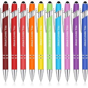 Geyee 10 Pcs Jesus Loves You Bible Verse Pens Jesus Christian Pens Christian Ballpoint Pens Retractable Inspirational Pens Black Ink Writing Pens Motivational Scripture Metal Pen for Office Church