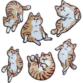 Fun Iron-on Embroidered Cats Patch, 6PCS Funny Lazy Fat Cat Iron On/Sew On Patch Applique Repair Patch DIY Craft Accessories for Clothes Jacket Jeans Dress Backpacks