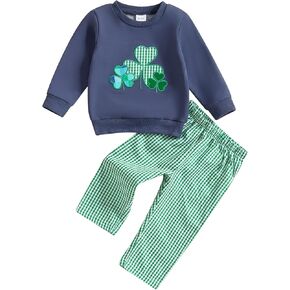 FIOMVA Toddler Baby Boy Girl Outfit Embroidered Sweatshirt Top+Plaid Pants Set Kids Little Boy Girls Fall Winter Clothes