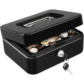 Portable Cash Box with Key Lock and Removable Coin Tray