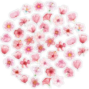 Small Cute Cherry Blossom Stickers, Obujopal 45pcs Sakura Stickers for Scrapbooking, Water Bottle, Junk Journal, Bullet Journal, DIY Decoration, Planners, Diary, Laptop, Phone Cases, and Art Crafts
