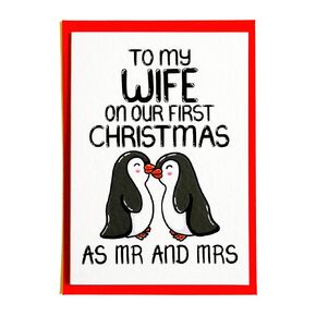 Christmas Card For Wife, First Holiday Mr And Mrs Card For Newly Married Wife From Her Husband