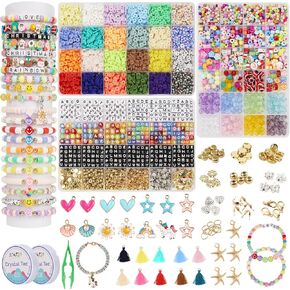 Girls Bracelet Making Kit,Friendship Bracelet Kit Gifts for Teen Girls,Clay Beads&Glass Seed Beads&Pony Beads with Charms,Art and Craft Gifts for Christmas,Toys for Age 5 6 7 8 9 10 11 12 13