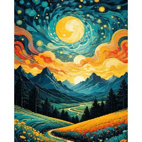 Ekuxom Moon Paint by Numbers Kit for Adults Forest Adult Paint by Number Kits On Canvas Landscape Adults' Paint-by-Number Kits DIY Oil Painting Kits for Gift Wall Decor 16x20 Inch