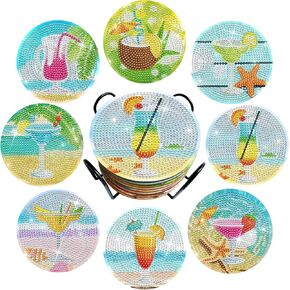 8 pcs Diamond Art Coasters Kit with Holder for Adults, DIY Diamond Art Dotz Coasters Art Kits Non-Slip Coaster for Women, Beginners, Kids, and Adults Art Crafts Projects Supplies Gift (Cocktail)