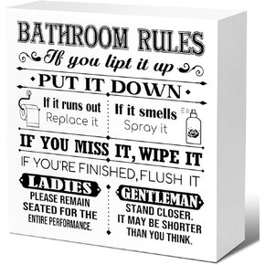 Funny Bathroom Wood Block Signs,The Best Seat in the House Wooden Box Sign for Bathroom Shelf Toilet Restroom Home Tabletop Desk Decor,Rustic Bathroom Sign Decor V574