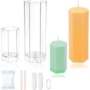 MILIVIXAY 2PCS Hexagon Pillar Candle Molds - Seamless Candle Molds -Including 60 Ft Wicks,1pc Wire and 2pc Wick Holders.