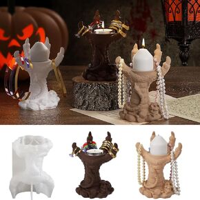Candlestick Holder Resin Mold, Halloween Ghost Claw Candle Holder Silicone Resin Mold, Epoxy Resin Casting DIY Clay Craft Candle Holder Resin Molds for Halloween Party Home Table Decoration (White)