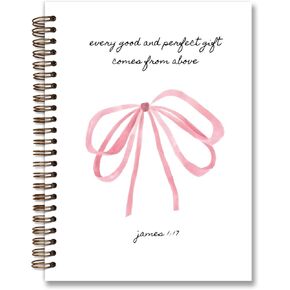 Trendy Coquette Pink Bow Christian Notebook,Christian Notebook for Women,Church Notes Notebook for Bible Notes,Hardcover Spiral Notebook 5.5x8.3,Christian Gifts