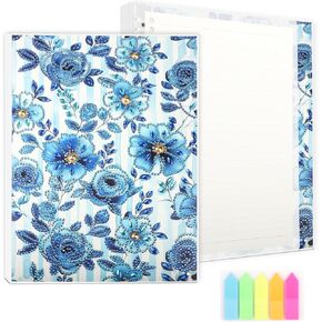 Journaling Notebooks for Women, Cute Spiral Notebooks for Work, 120 Pages 8" X 11" Diamond Painting Notebook, Blue Roses Stripes