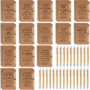 60 Pcs Religious Gifts Include Christian Spiral Notebook Inspirational Bible Bamboo Pen Motivational Scripture Notepad for Prayer Ballpoint Pen Church Christian Gifts for Women, 3.9 x 5.5