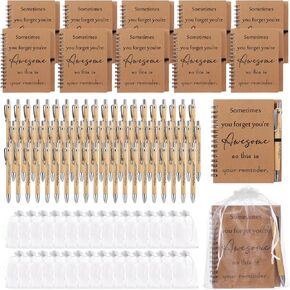 50 Sets Employee Appreciation Gifts, Including Mini Spiral Inspiration Notebook, Retractable Bamboo Pens, and Organza Bags, Encouragement Gifts for Teachers, Employees, Coworkers