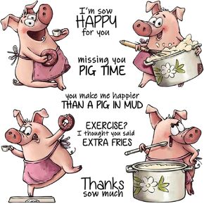 Cute Kitchen Cook Baking Pigs Dies and Stamp Sets for Card Making DIY Scrapbooking Paper Crafting Missing You Pig Time,Thanks so much Words Clear Seal Stamping Stamps Metal Cutting Dies Template Molds