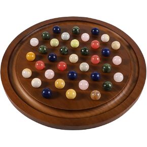 مجموعة ألعاب سوليتير كبيرة مصنوعة يدويًا من الرخام الخشبي الصلب مع 36 كرة من الرخام الطبيعي ألعاب لوحية مستديرة سميكة كلاسيكية للبالغين ليلة اللعب (جوز، متوسط) in Kuwait