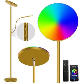 مصباح أرضي LED، مصباح أرضي للأم والطفل مقاس 67 بوصة، مصباح أرضي RGB متغير اللون مع ضوء للقراءة، إضاءة مزاجية مع جهاز تحكم عن بعد والتحكم في التطبيقات، مصباح ذهبي عالي القطب لغرفة المعيشة وغرفة النوم والمكتب والحفلات in Kuwait