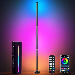 Smart RGB LED Corner Floor Lamp with App and Remote Control, Smart Floor Lamp Music Sync and 16 Million Colors,Timer Setting - Ideal for Living Rooms, Bedrooms, and Gaming Rooms (Color, 2 Pack)