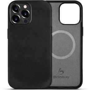 Belemay Compatible with iPhone 16 Pro Leather Case, Compatible with Magsafe, Premium Crazy Horse Leather [Vintage Aesthetic] Comfort Grip, Metal Buttons & Camera Bump Frame, (6.3") Classic Brown