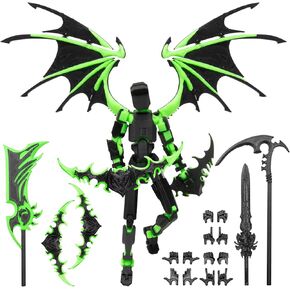 The Pre-Assembled T13 Action Figure Set Features The Elite Multi-Joint Titan 13 and The Energetic Dummy 13, meticulously Crafted for Display on a Collector's Desktop (Green)