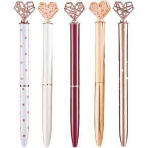 Ballpoint Pens 3D Heart Ink Pen Metal Signature Pens Writing Pen for Office Wedding 5pcs Random Color