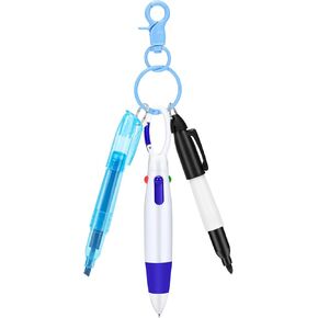 yadiana Mini Nurse Pen Set, Multicolor Pen in One, Retractable Ball Pens Permanent Marker Pens and Yellow Tip Highlighter Set, Keychain Pen Badge Pens Gift for Nurses