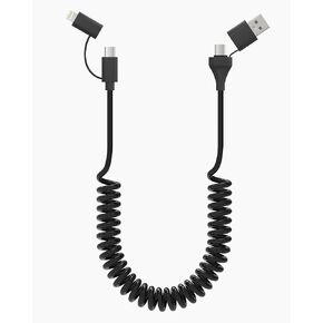 Coiled USB to USB C and Lightning Cable Micro USB Cable 5-in-1 Multi Charging Cable for All Device, Curly iPhone Charger Fast Charging for Car [CarPlay & Android Auto] Samsung iPad iPhone Charger Cord