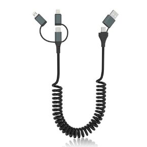 ملفوف USB إلى USB C وكابل Lightning كابل Micro USB كابل شحن متعدد 5 في 1 لجميع الأجهزة، شاحن iPhone مجعد شحن سريع للسيارة [CarPlay & Android Auto] سلك شاحن Samsung iPad iPhone