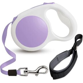 Lavender Purple Retractable Dog Leash 10 ft for Small and Medium Dogs or Cats, Match with A Gray Dog Leash Wrist Strap for Hands Free, One Button Brake, Pause, Lock by LFCXHTY