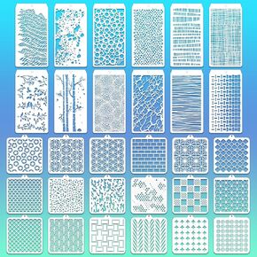 30 Pcs Abstract Layering Stencils for Painting, Mixed Media Spray Paint Stencils Reusable Geometric Stencils Plastic Abstract Christmas Painting Templates for Painting on Wall Drawing Art Canvas Bake