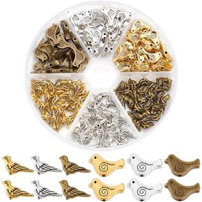 PH PandaHall 120pcs 6 Styles Bird Spacer Beads, Tibetan Alloy Animal Craft Beads for DIY Earrings, Bracelets, Necklaces, Chokers, Pendants