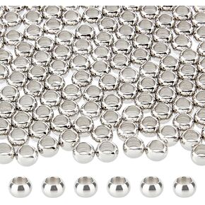 DICOSMETIC 100Pcs 8mm Round Metal Beads Stainless Steel Spacer Beads Large Hole Metal European Beads Seamless Beads Ball Loose Beads for Jewelry Making, Hole: 4mm