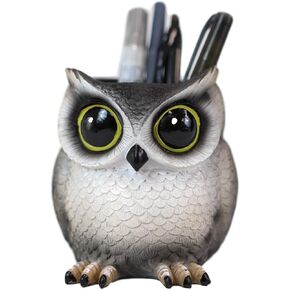 Ebros Tools Of Wisdom Whimsical Great Horned Owl Owlet Baby Stationery Make Up Brush Holder Statue Fantasy Nocturnal Chibi Owls Themed Organizer Office Desktop Pen Pencil Figurine
