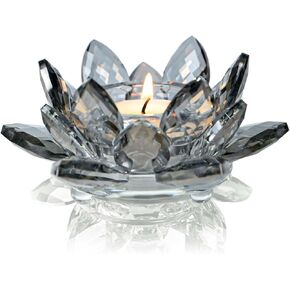 Crystal Lotus Flower Tealight Candle Holders/Glass Tea Light Candlestick Decor Decoration for Christmas Home Wedding Party (Blue 1ps)