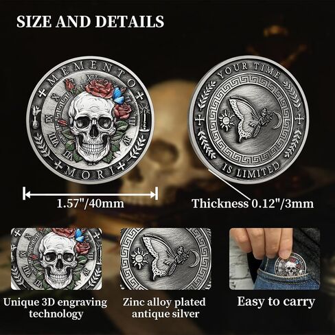 CHURYUML Memento Mori Coin 3D Skull Challenge Coins Inspirational Stoic Reminder Token for Daily Stoic Meditations Cool Stoicism Gifts Courage Worry Coins Motivational Presents in Saudi Arabia