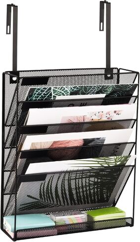 EASEPRES Desk File Organizer Mesh 5-Tier, Hanging Wall Mount Document Organization Stand, Desktop Vertical Mail Paper Folder Holder Rack with Bottom Tray for Office Home Cubicle Countertop, Black in Saudi Arabia