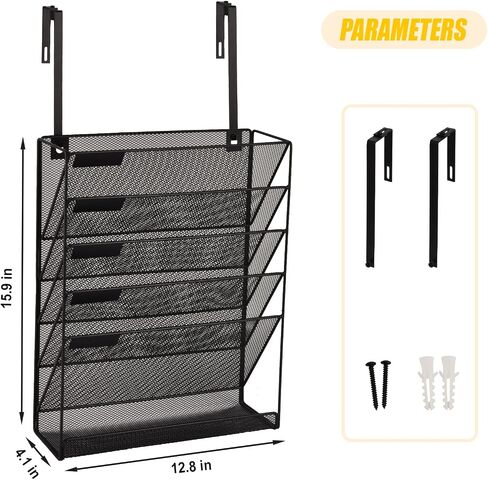 EASEPRES Desk File Organizer Mesh 5-Tier, Hanging Wall Mount Document Organization Stand, Desktop Vertical Mail Paper Folder Holder Rack with Bottom Tray for Office Home Cubicle Countertop, Black in Saudi Arabia