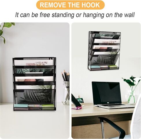EASEPRES Desk File Organizer Mesh 5-Tier, Hanging Wall Mount Document Organization Stand, Desktop Vertical Mail Paper Folder Holder Rack with Bottom Tray for Office Home Cubicle Countertop, Black in Saudi Arabia