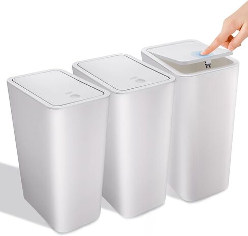 3 Pack Small Bathroom Trash Can with Lid - 10L/2.6 Gallon Slim Garbage Bin, Pop-Up Lid Trashcan, Plastic Wastebasket for Kitchen/Bedroom/Office/Dorm, Fits Under Sink/Desk/Cabinet (Black&White&Grey) in Saudi Arabia