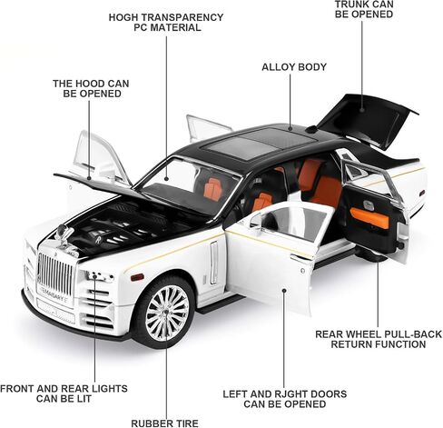 Toy Model Rolls Royce Phantom Car Toy for Boys, 1:22 Diecast Metal Model Pull Back Toy Car Phantom with Sound and Light, Gift Toys for Christmas Newyear Birthday in Saudi Arabia