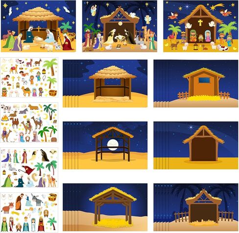 Cholemy 72 Pcs Christmas Nativity Stickers Make a Nativity Scene Sticker Kit for Kids Christmas Crafts DIY Jesus Birth Stickers Christian Cardboard Ornament for Xmas Supplies Religious Party Favor in Kuwait